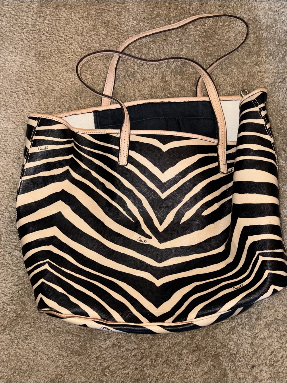 Coach Zebra-Print Tote in Beige and Black